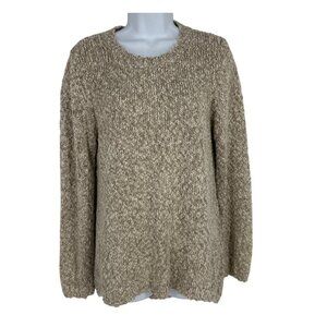J. McLaughlin Chunky Knit Cotton Blend Tan Crew Neck Pullover Sweater Size L